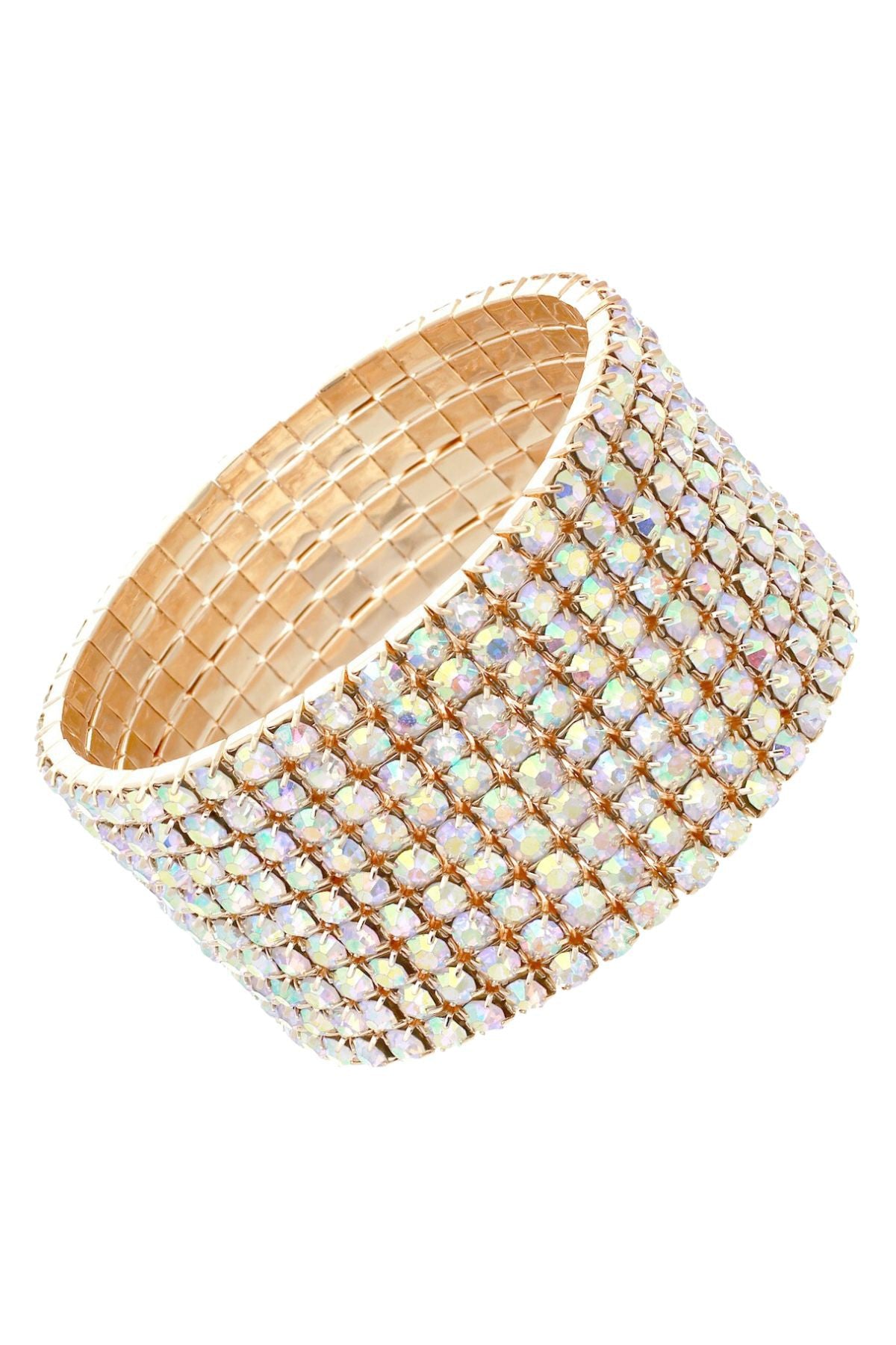 A beautiful 9 Line Crystal Bracelet featuring a stretch band, adorned with sparkling crystals for an elegant look.