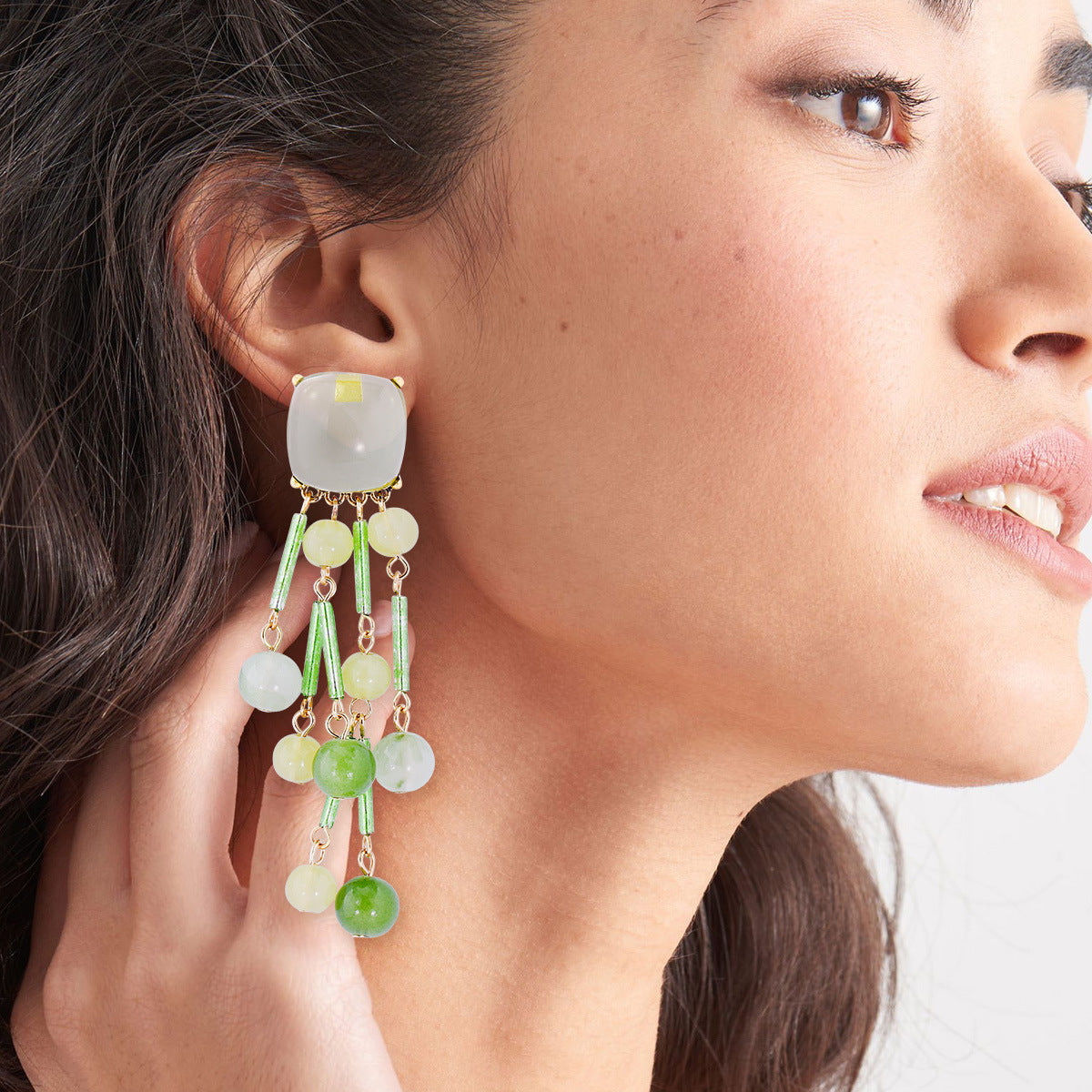 A pair of stylish acrylic bead dangle earrings featuring colorful beads and a sleek alloy design, perfect for any outfit.