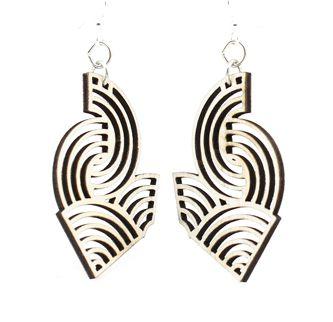 Air Wave Earrings #1509 made from sustainably sourced wood, featuring a natural wood finish and silver-finished stainless steel ear wires.