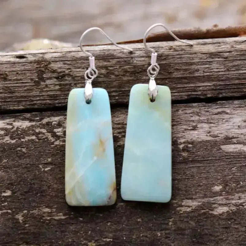 Elegant Amazonite Drop Earrings featuring semi-precious stones in a bohemian design, perfect for stylish women.