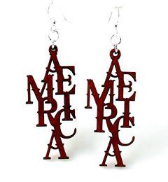 America Earrings #1148 made from sustainably sourced wood, featuring a vibrant Cherry Red color and hypoallergenic stainless steel ear wires.