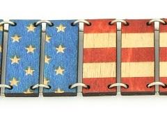 American Flag Bracelet 7516 made from sustainably sourced wood, featuring a laser-cut design of the American flag.