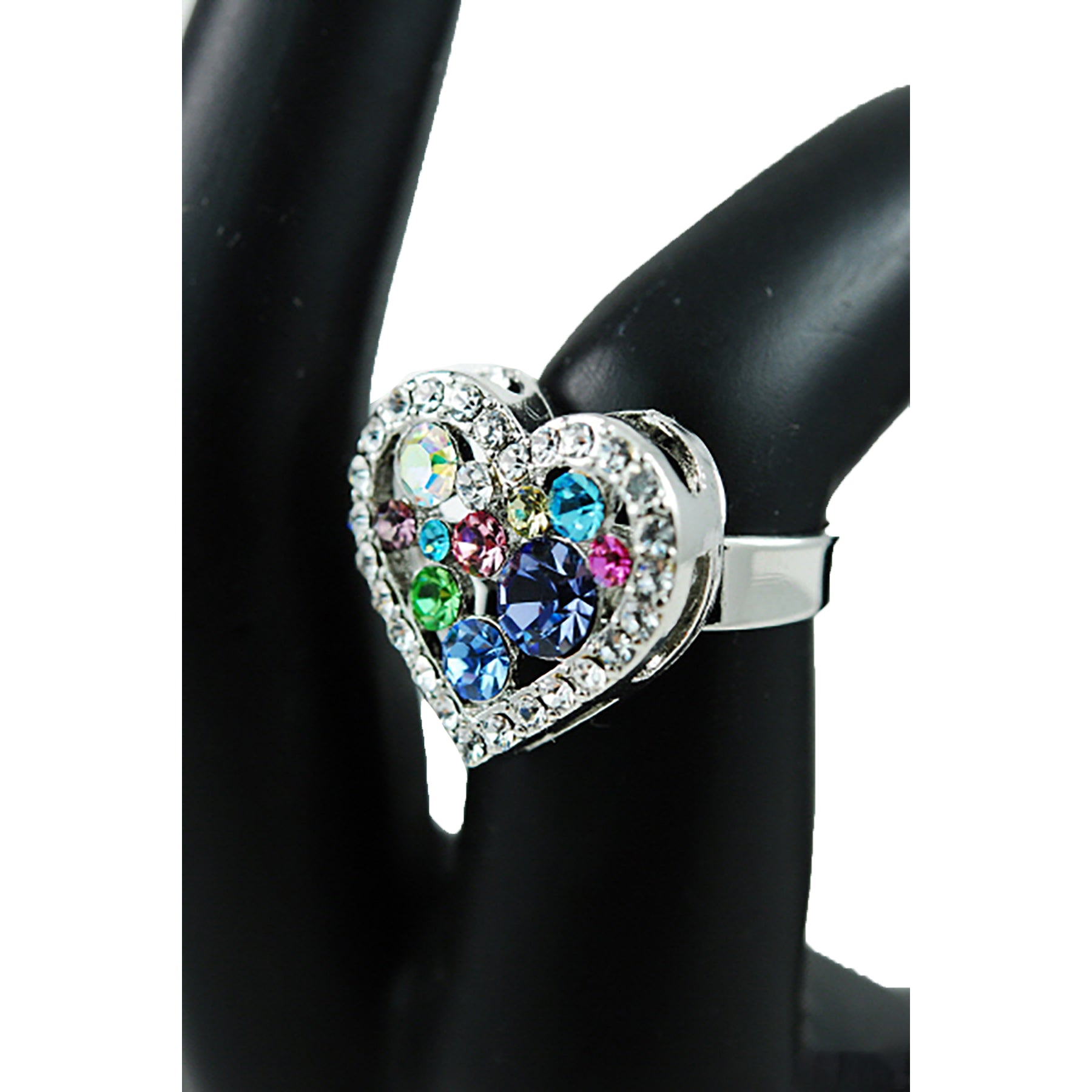 Heart-shaped jeweled ring.