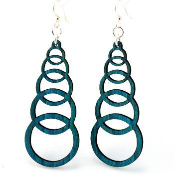 Teal Ascending Circle Earrings #1049 made from sustainably sourced wood with silver-finished stainless steel ear wires.