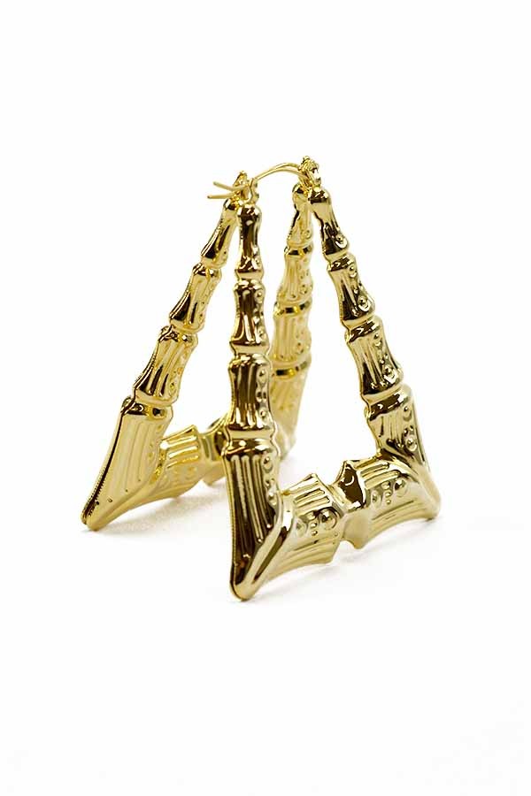 Stylish small triangle bamboo earrings with a textured finish, featuring a lightweight design and secure lever back closure.