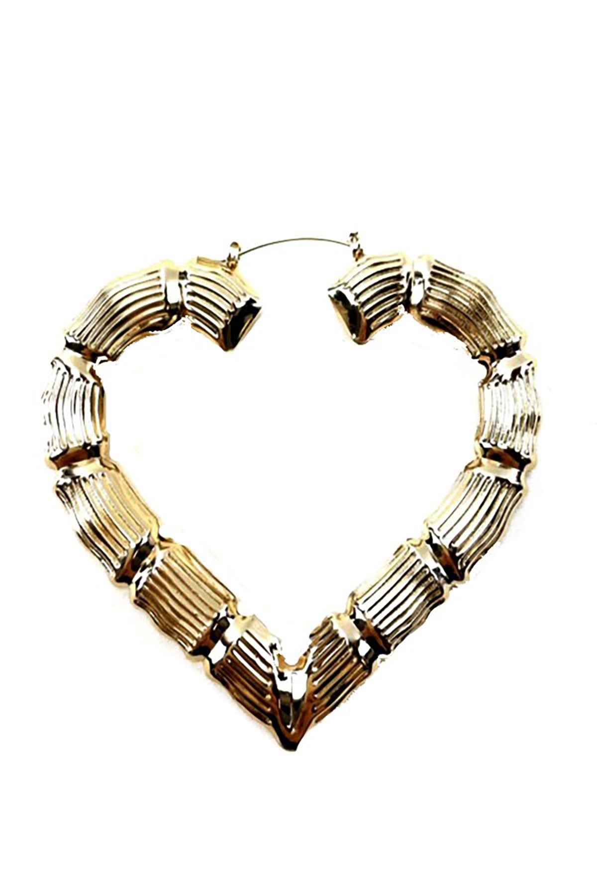 Bamboo Heart Hoop Earring featuring a textured bamboo design, lightweight construction, and a secure lever back closure.