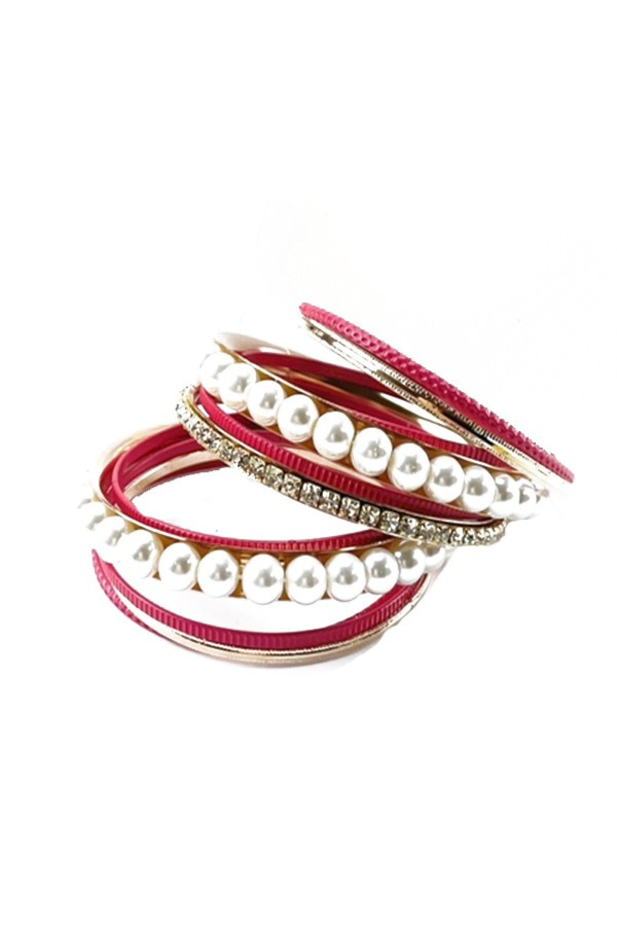 Elegant Pearl with Rhinestone Multi Bangle Bracelet showcasing its beautiful design and sparkling details.