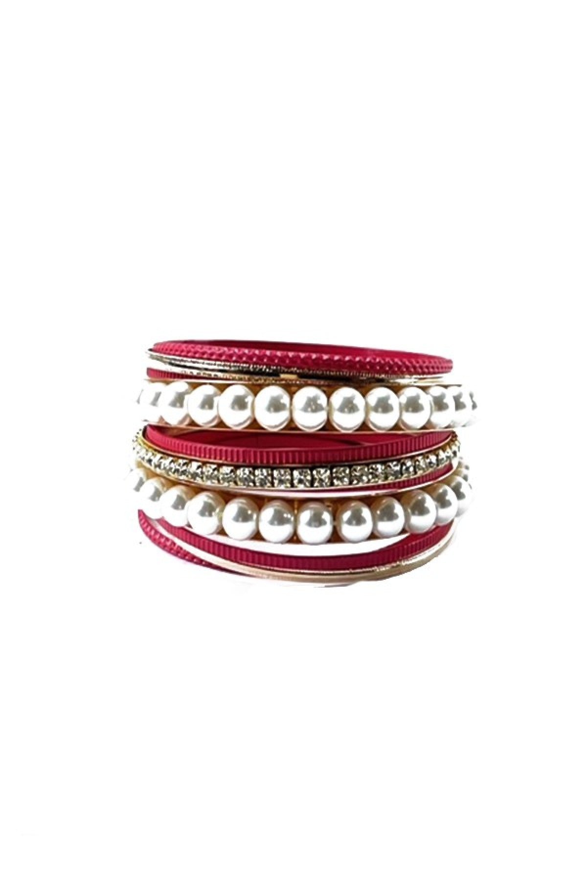 Elegant Pearl with Rhinestone Multi Bangle Bracelet showcasing its beautiful design and sparkling details.