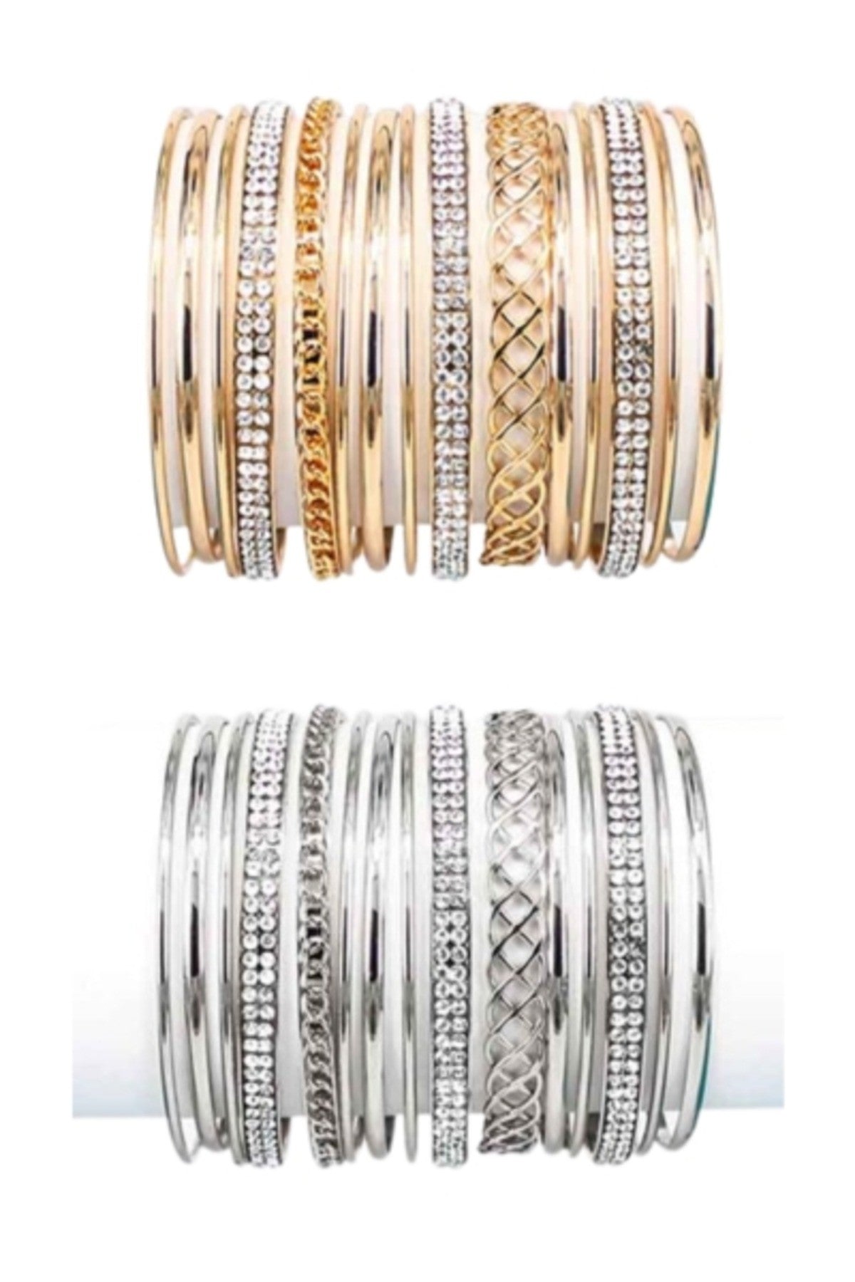 A stylish crystal accent bangle bracelet set with a 2.75-inch diameter, showcasing elegant design and quality craftsmanship.