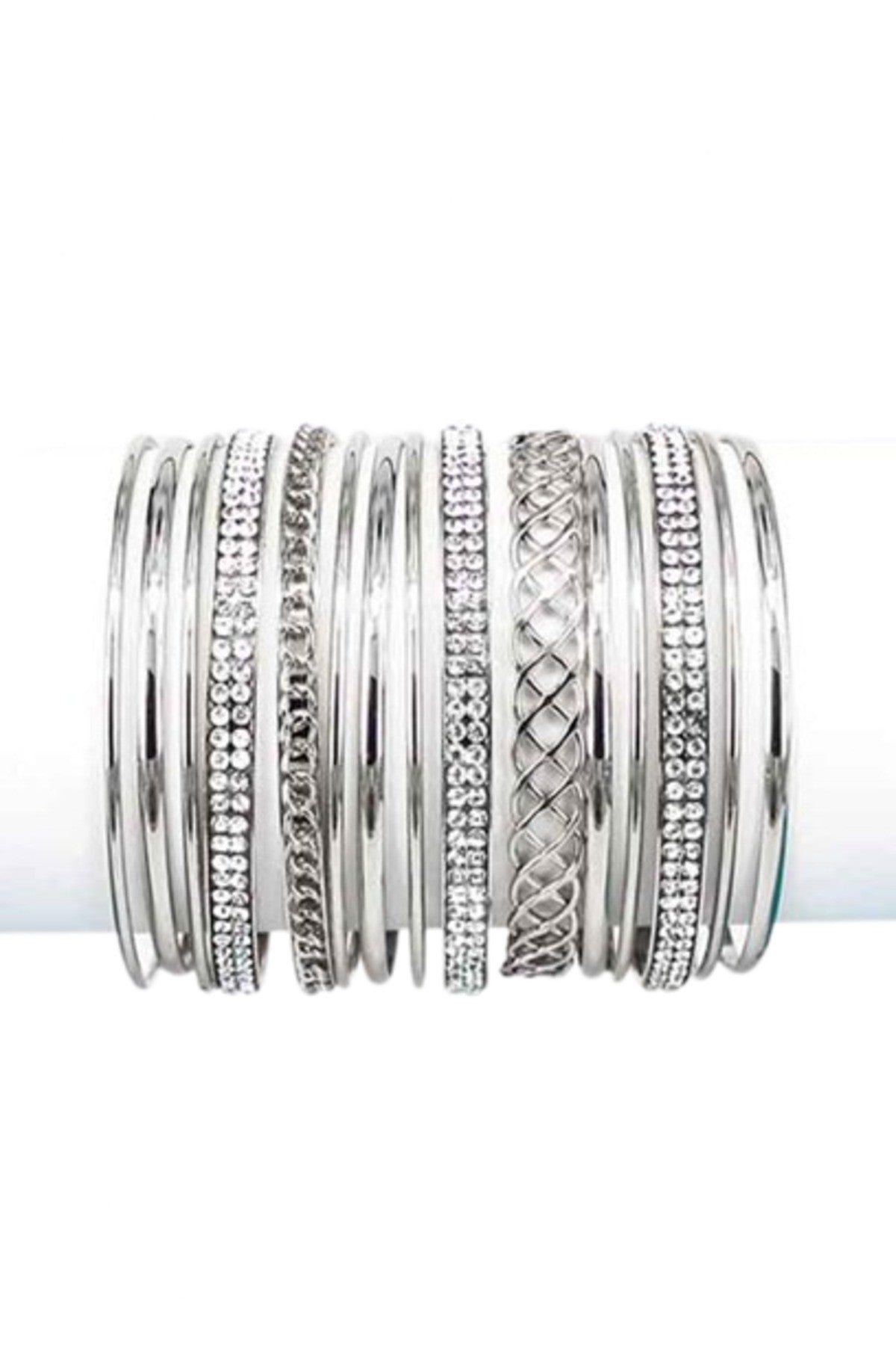 A stylish crystal accent bangle bracelet set with a 2.75-inch diameter, showcasing elegant design and quality craftsmanship.