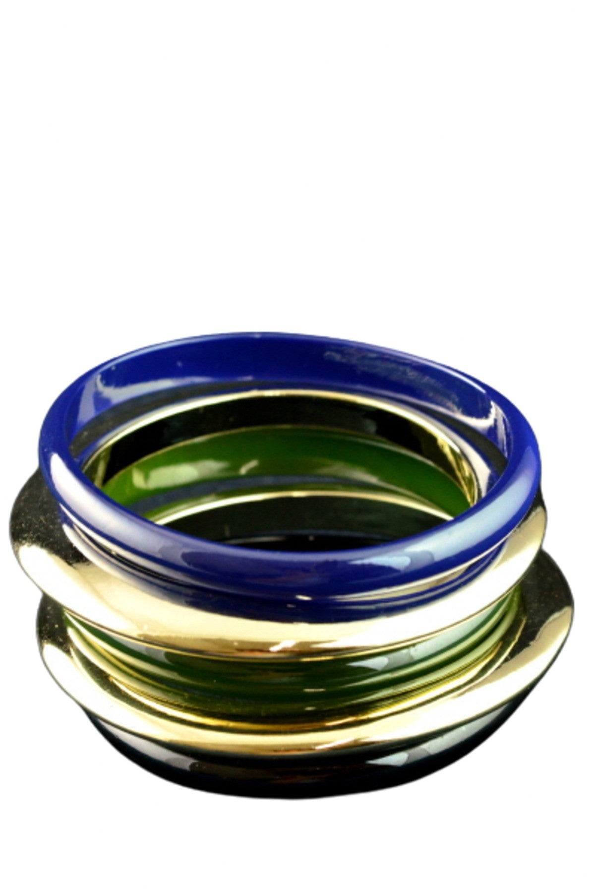 A stylish bangle set featuring five glossy bangles, perfect for accessorizing any outfit.