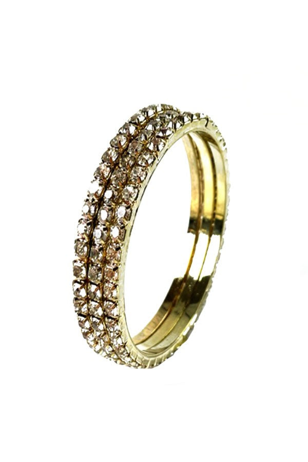 A beautiful set of three rhinestone bangles, showcasing sparkling embellishments and a comfortable fit.