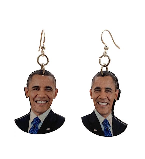 Barack Obama Earrings made from sustainably sourced wood, featuring a laser-cut design with hypoallergenic silver-finished ear wires.