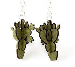 A pair of 3D Barrel Cactus Earrings made from sustainably sourced wood, featuring a vibrant Apple Green color and silver-finished stainless steel ear wires.