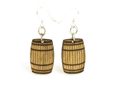 Stylish Barrel Earrings #1222 made from sustainably sourced wood with silver-finished stainless steel ear wires.