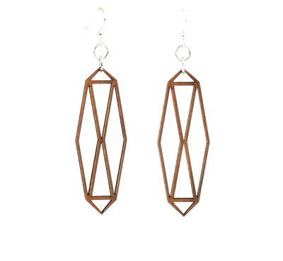 A pair of stylish Barn Door Earrings #1459 made from sustainably sourced wood, featuring a laser-cut design in a warm Cinnamon color.