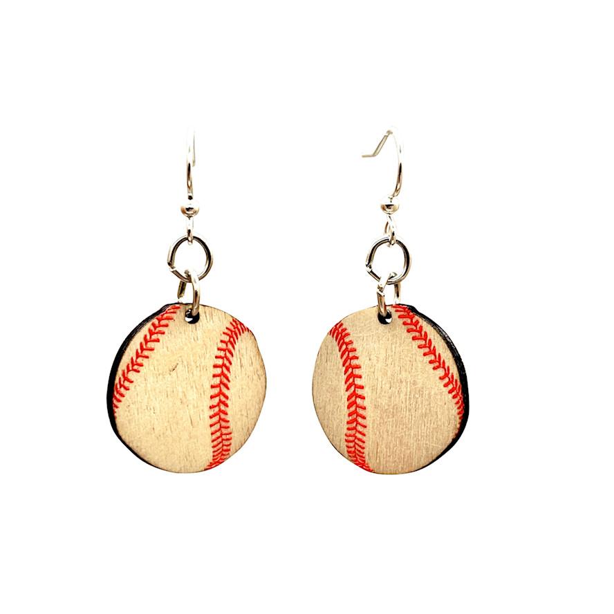 Stylish Baseball Earrings #1372 made from sustainably sourced wood with silver-finished stainless steel ear wires.