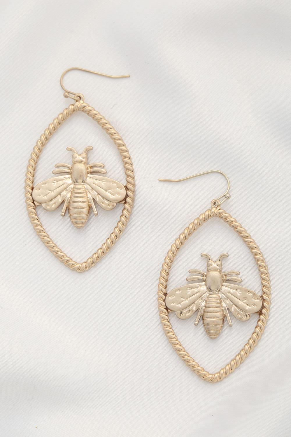 Bee Marquise Shape Dangle Earring in silver and gold, showcasing an elegant marquise design.