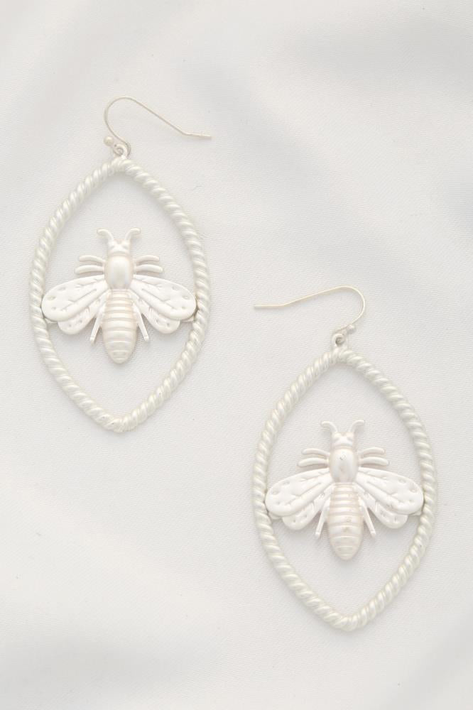 Bee Marquise Shape Dangle Earring in silver and gold, showcasing an elegant marquise design.