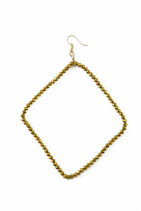 Elegant beaded rhombus shaped drop earrings with fish hook design, showcasing intricate beadwork and a 4-inch drop length.