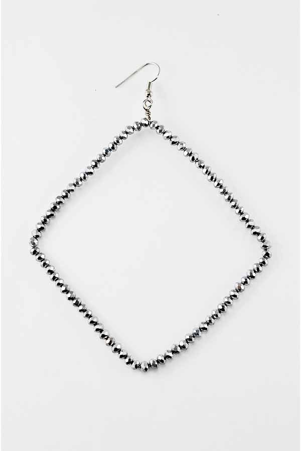 Elegant beaded rhombus shaped drop earrings with fish hook design, showcasing intricate beadwork and a 4-inch drop length.