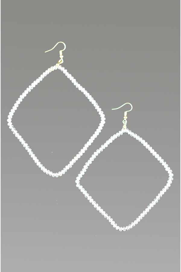 Elegant beaded rhombus shaped drop earrings with fish hook design, showcasing intricate beadwork and a 4-inch drop length.