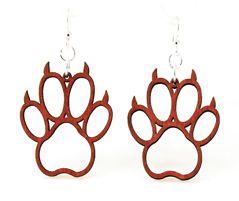 A pair of Bear Claw Earrings made from sustainably sourced wood, featuring a unique design in Cherry Red color with stainless steel ear wires.