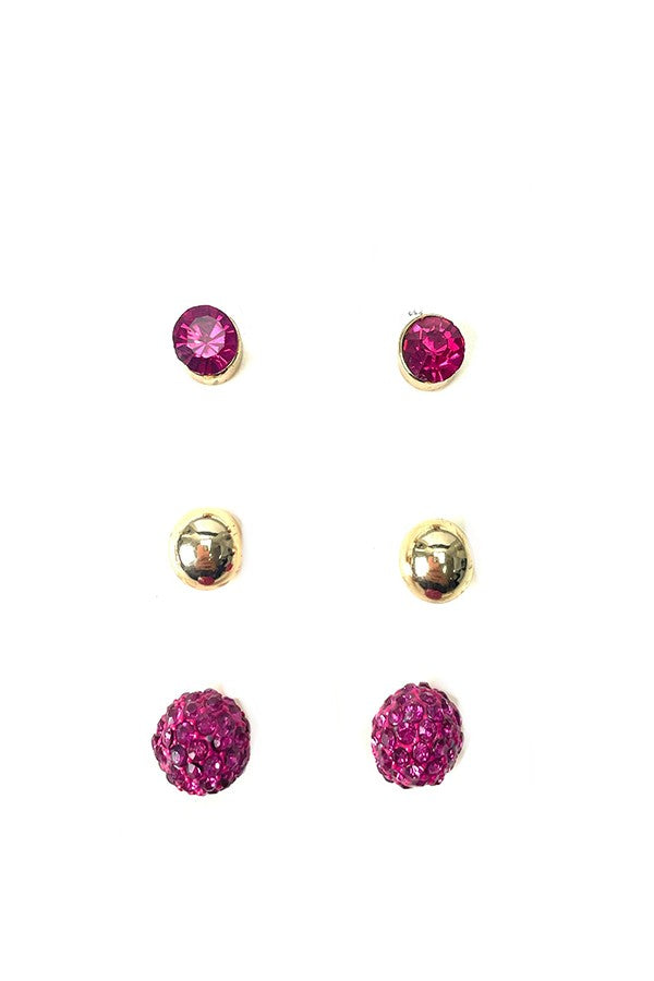 Bella K's Fashion Earring Set featuring three stylish earrings in various colors, designed for versatility and elegance.