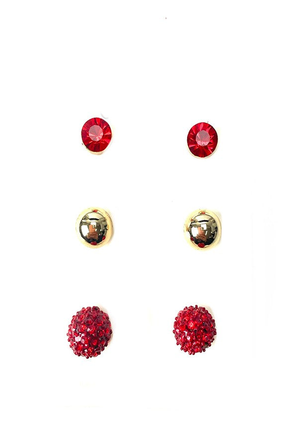 Bella K's Fashion Earring Set featuring three stylish earrings in various colors, designed for versatility and elegance.