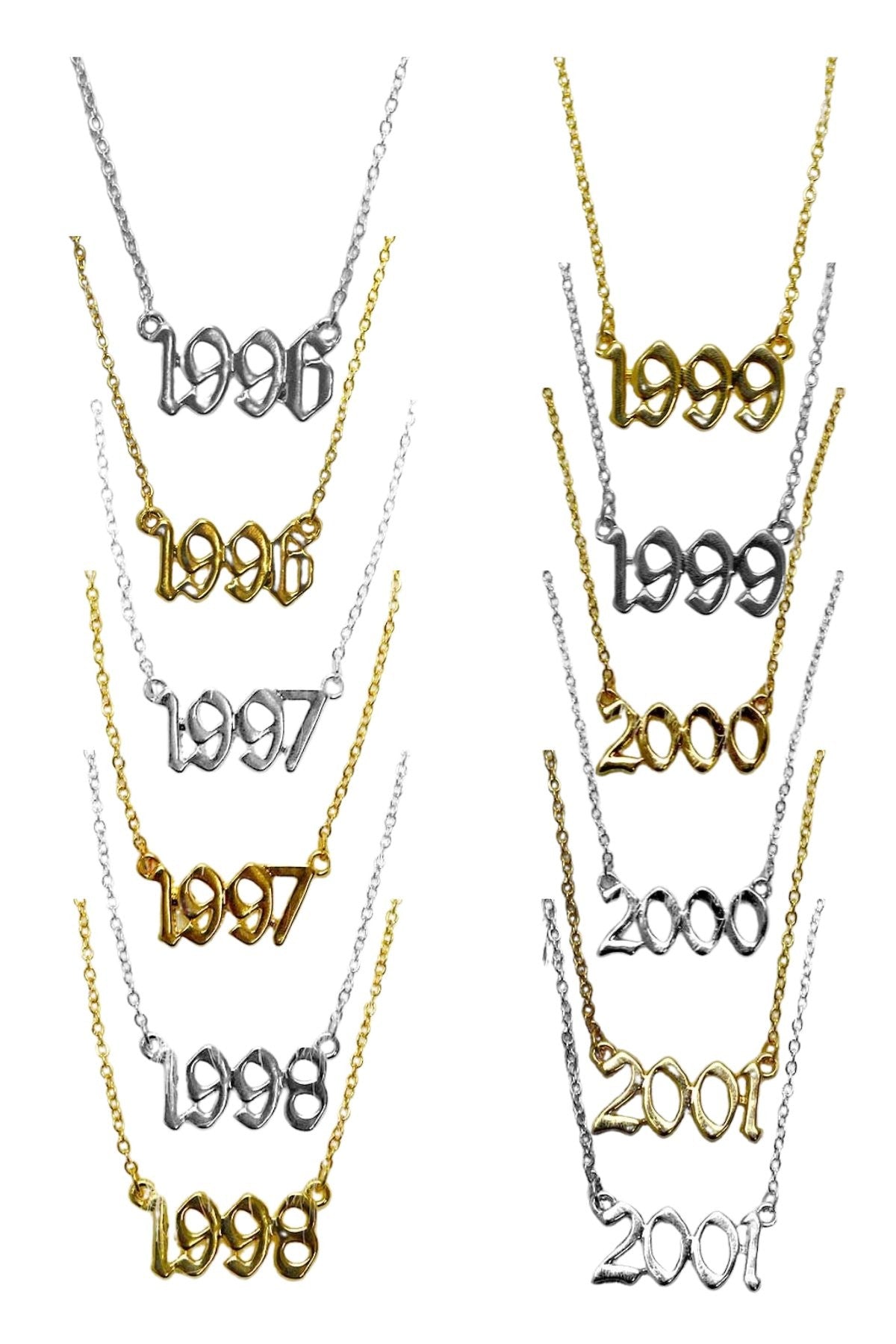 Elegant Birth Year Necklace with triple plating and lobster claw clasp, featuring a personalized birth year design.