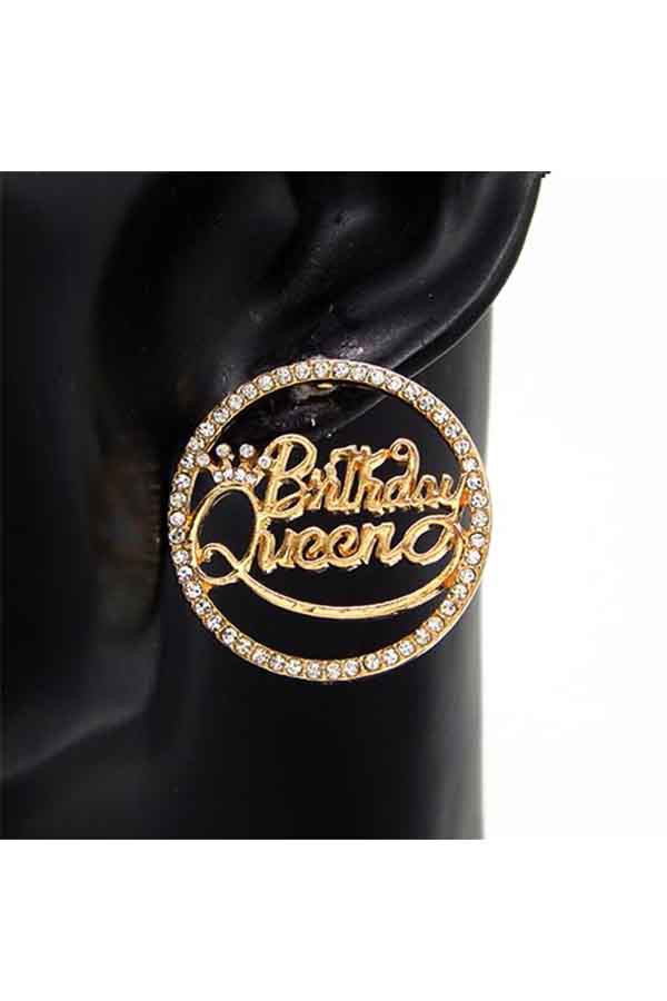 A pair of sparkling rhinestone earrings designed for birthday celebrations, featuring a 1.25-inch diameter and secure post back closure.