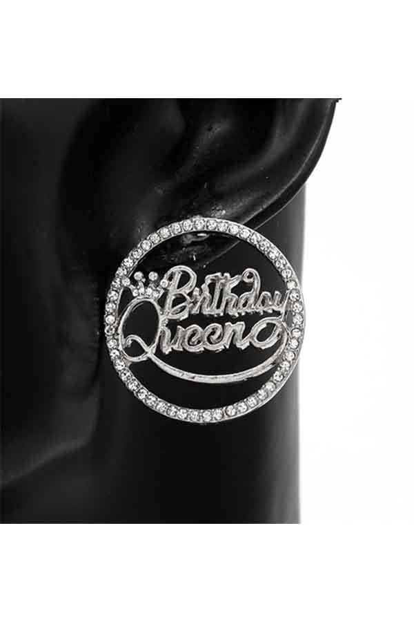 A pair of sparkling rhinestone earrings designed for birthday celebrations, featuring a 1.25-inch diameter and secure post back closure.