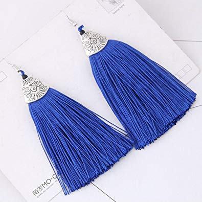 Black tassel earrings featuring a drop and dangle design, made from high-quality thread with a metal cap.