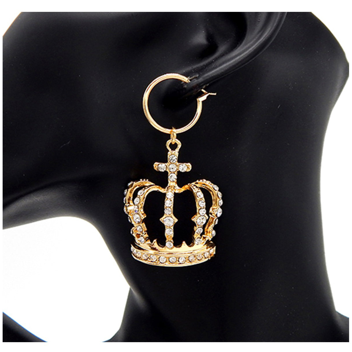 Bling Crown Charm Dangling Baby Hoop Earrings featuring a crown design and clip back, perfect for stylish accessorizing.