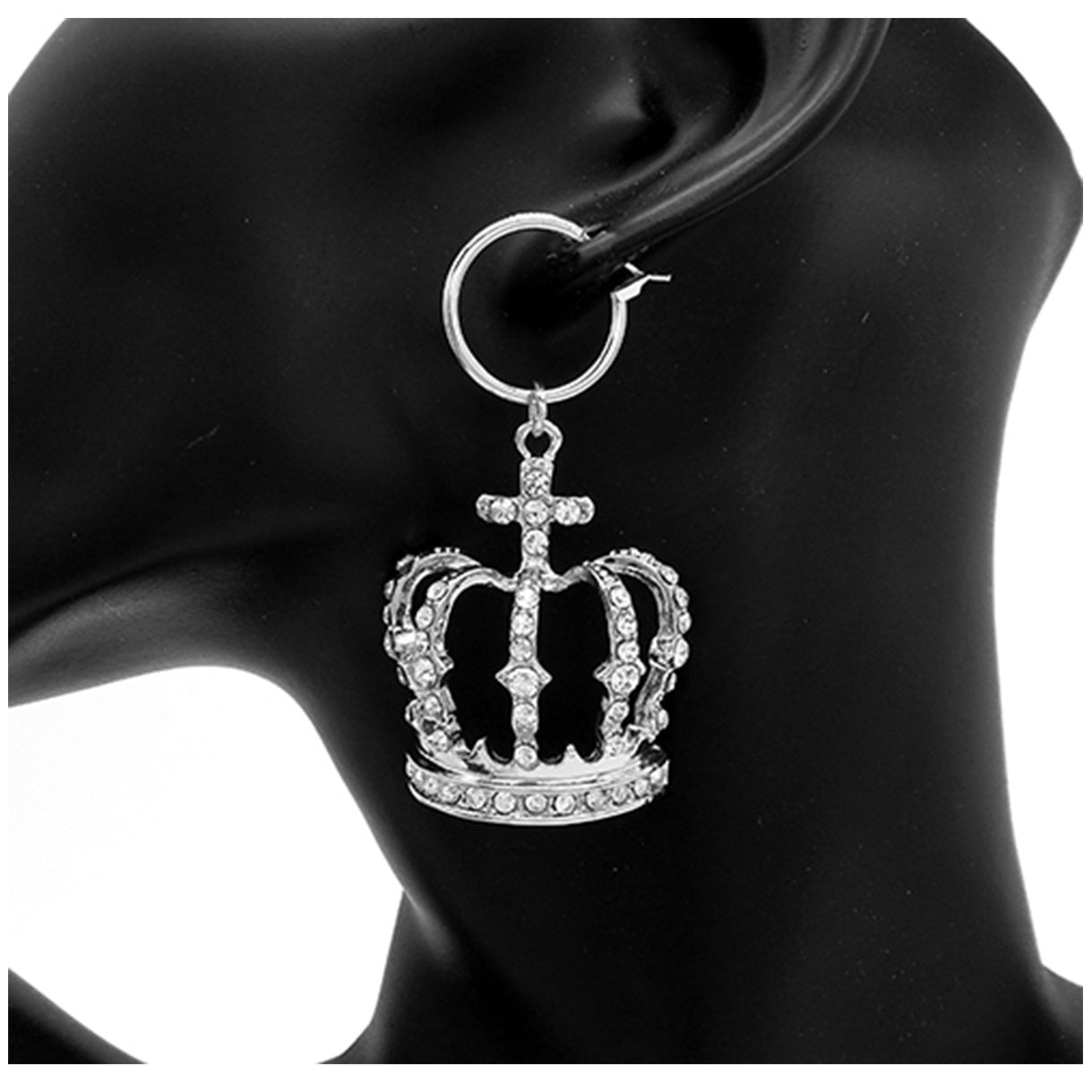 Bling Crown Charm Dangling Baby Hoop Earrings featuring a crown design and clip back, perfect for stylish accessorizing.