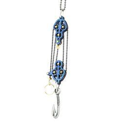 Block and Tackle Pulley Hook Necklace 7004B in royal blue, showcasing its unique design and functionality.