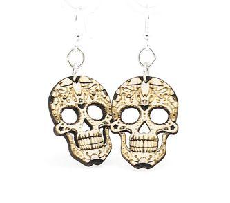 Blossom Sugar Skulls Earrings #1499 made from sustainably sourced wood, featuring vibrant colors and silver-finished stainless steel ear wires.