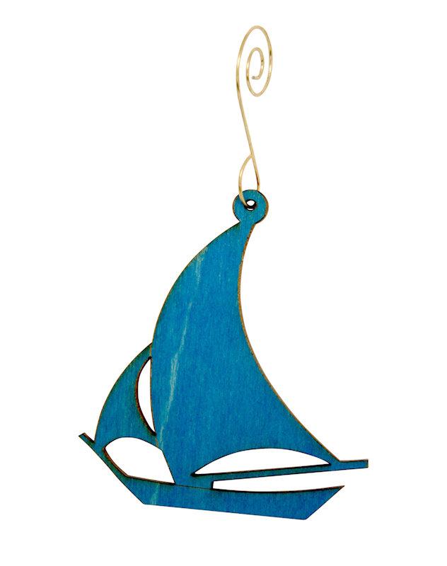 Boat Ornament #9920 made from eco-friendly birch wood, featuring intricate laser-cut details and a stylish nautical design.