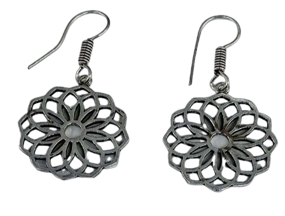 Bohotusk Flower Petal Earrings in Brass and Oxidised Silver with intricate petal detailing, showcasing their elegant design.