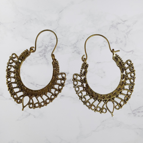 Bohotusk Gold Boho Earrings made of brass with ear wire closure, showcasing a stylish bohemian design.