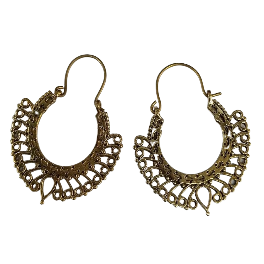 Bohotusk Gold Boho Earrings made of brass with ear wire closure, showcasing a stylish bohemian design.