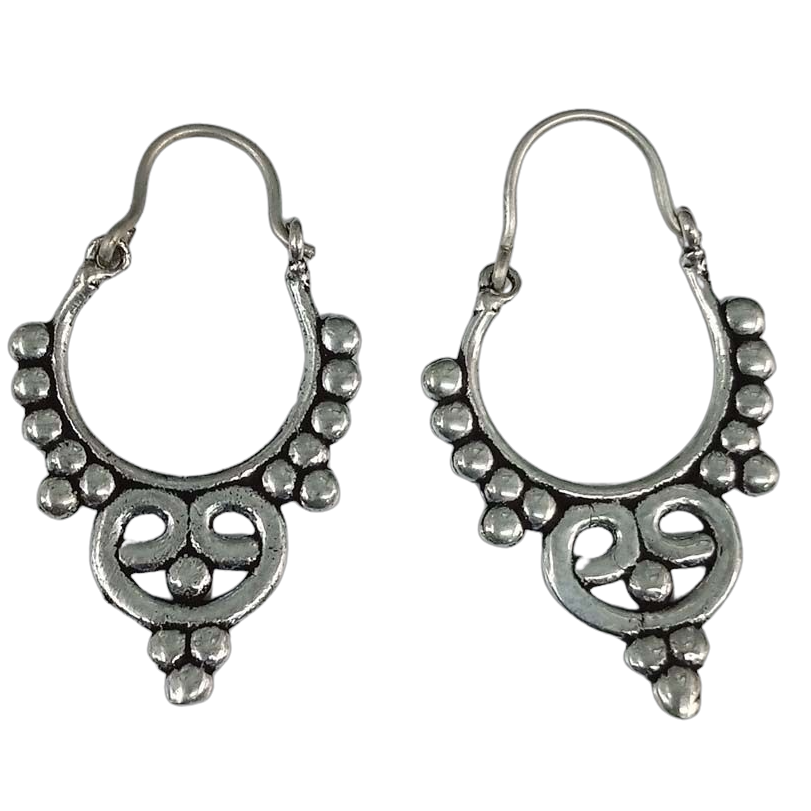 Bohotusk Silver Circle Drop Earrings in oxidised silver, featuring a circular design and ear wire closure, elegantly displayed.