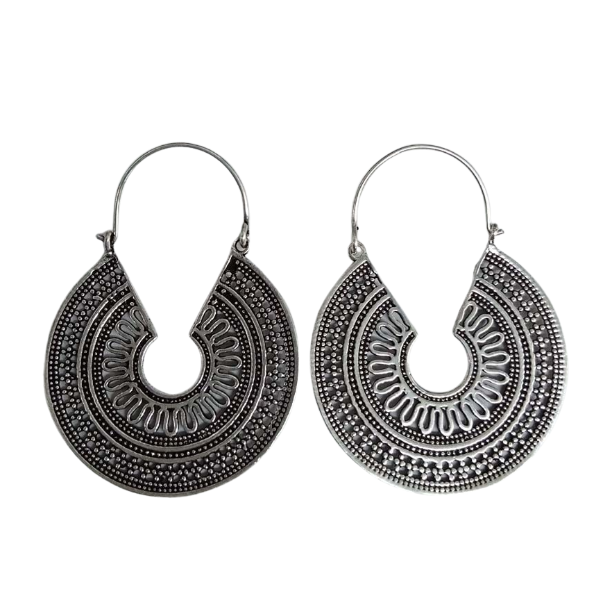 Bohotusk Silver Mosaic Drop Earrings featuring oxidised silver with intricate mosaic detailing, showcasing a stylish drop design.