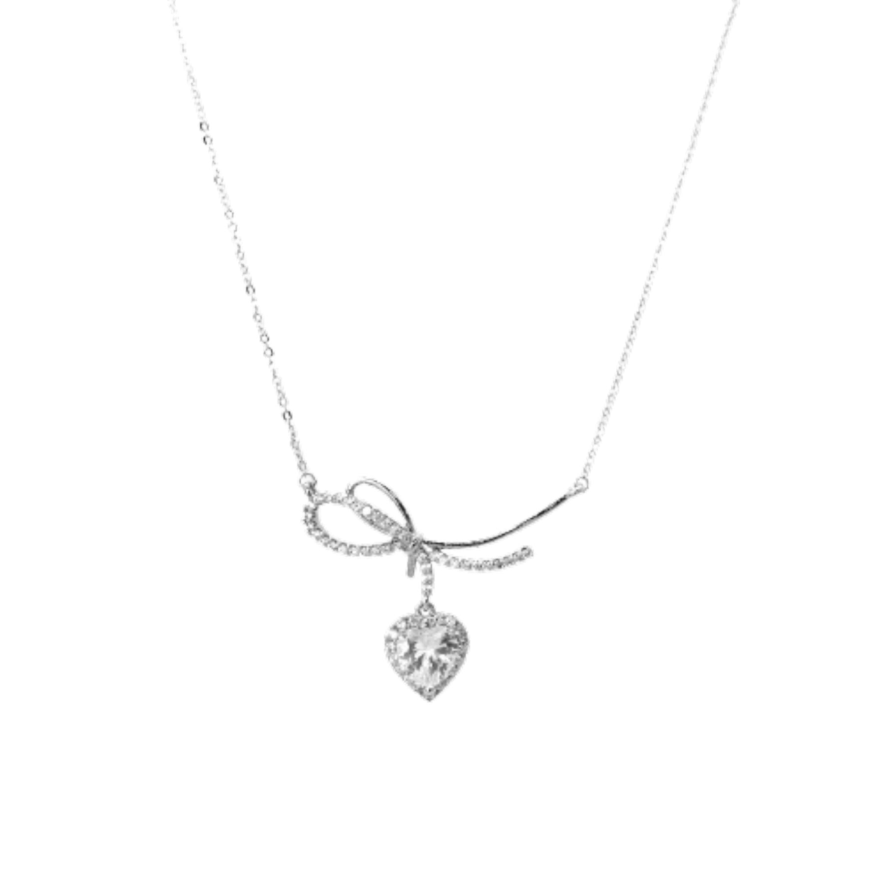 Bow Heart Dangle Necklace featuring a charming bow design and a secure lobster claw clasp, perfect for elegant occasions.