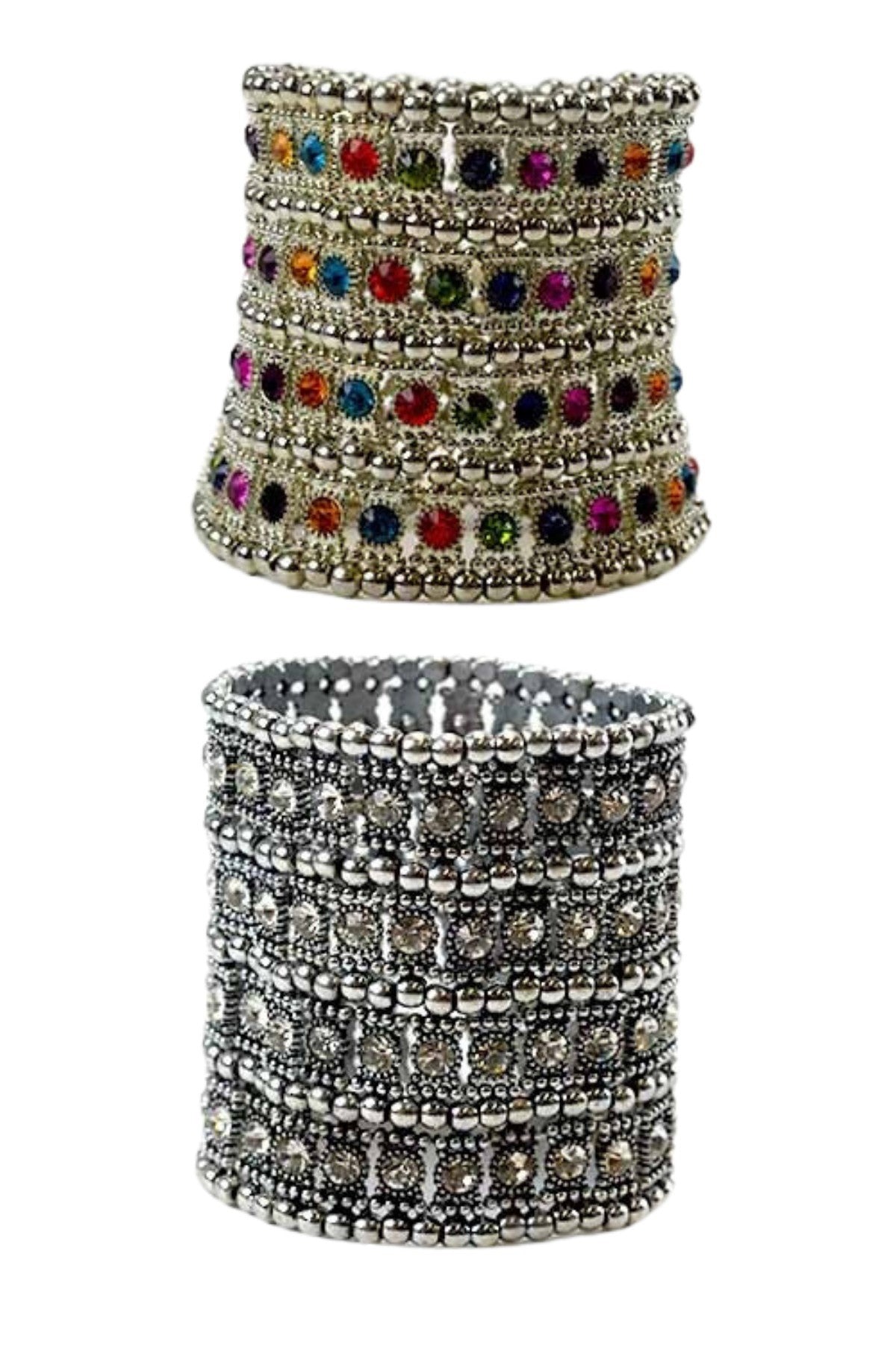 A beautiful studded crystal bracelet with a stretchable design, showcasing sparkling crystals set in a stylish arrangement.