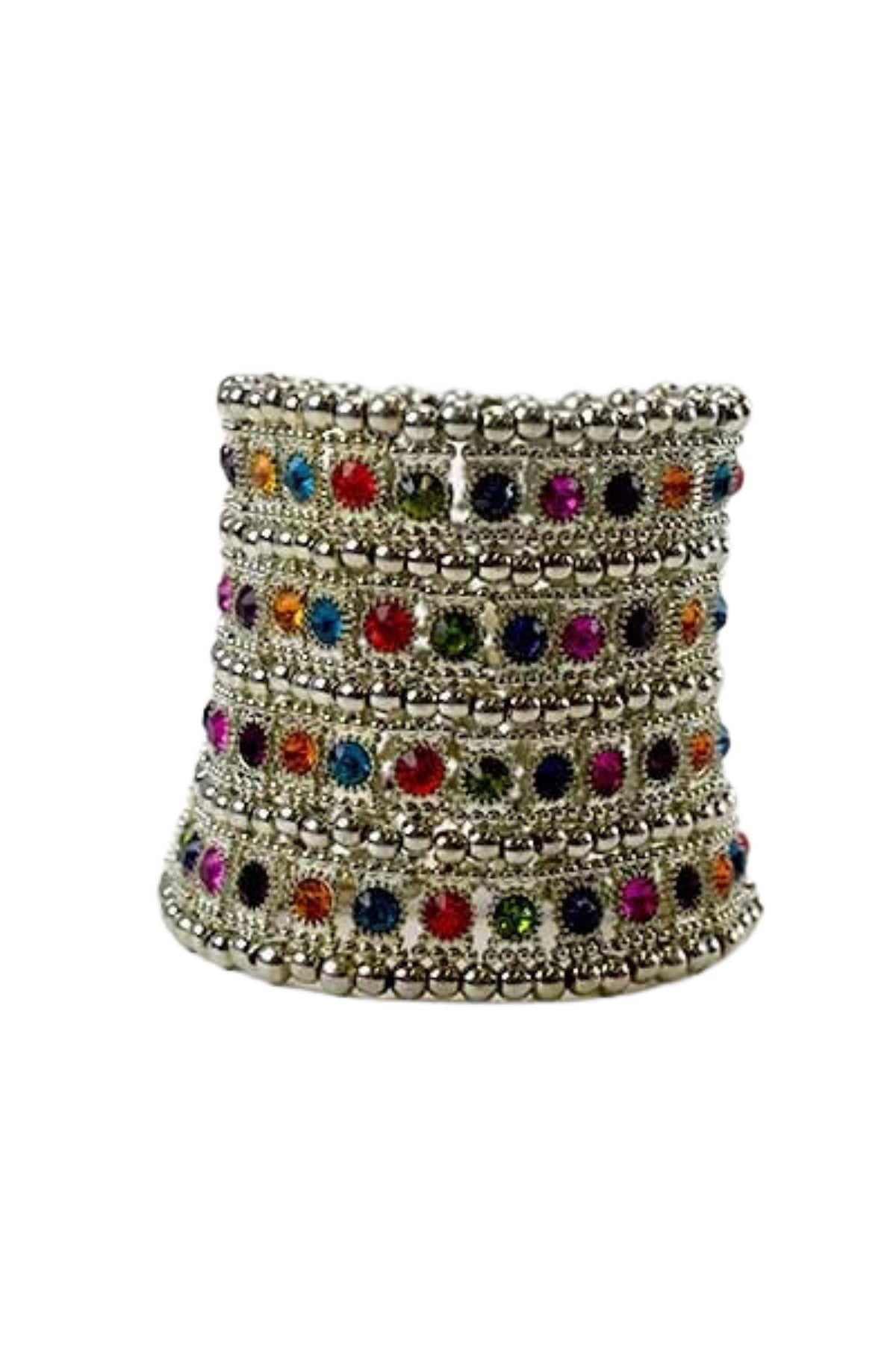 A beautiful studded crystal bracelet with a stretchable design, showcasing sparkling crystals set in a stylish arrangement.