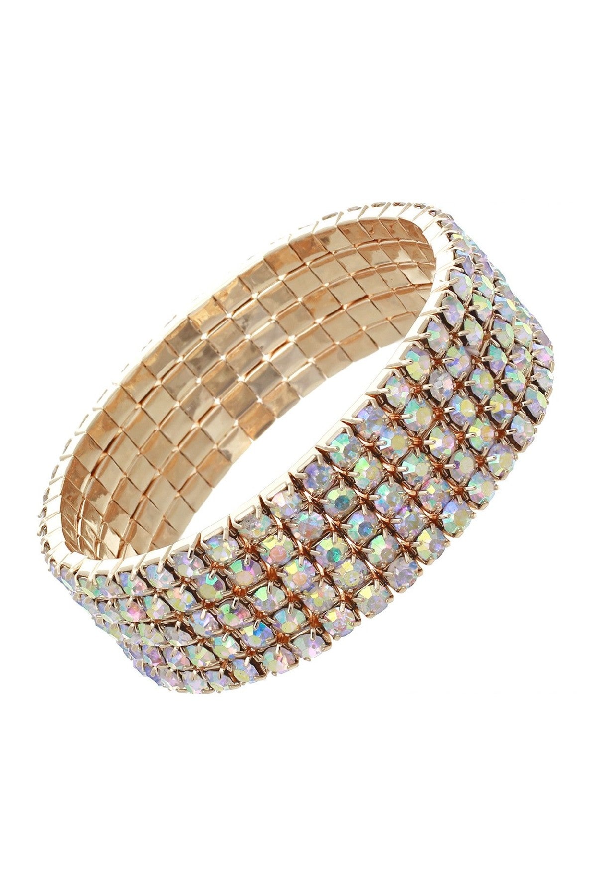 A beautiful 5 Line Crystal Bracelet with a stretch band, showcasing sparkling crystals in an elegant design.