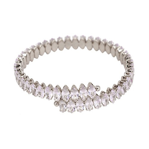 Elegant Bracelet Wrap Crystal Line featuring sparkling crystals and a secure fold-over clasp, measuring approximately 8.5 inches.