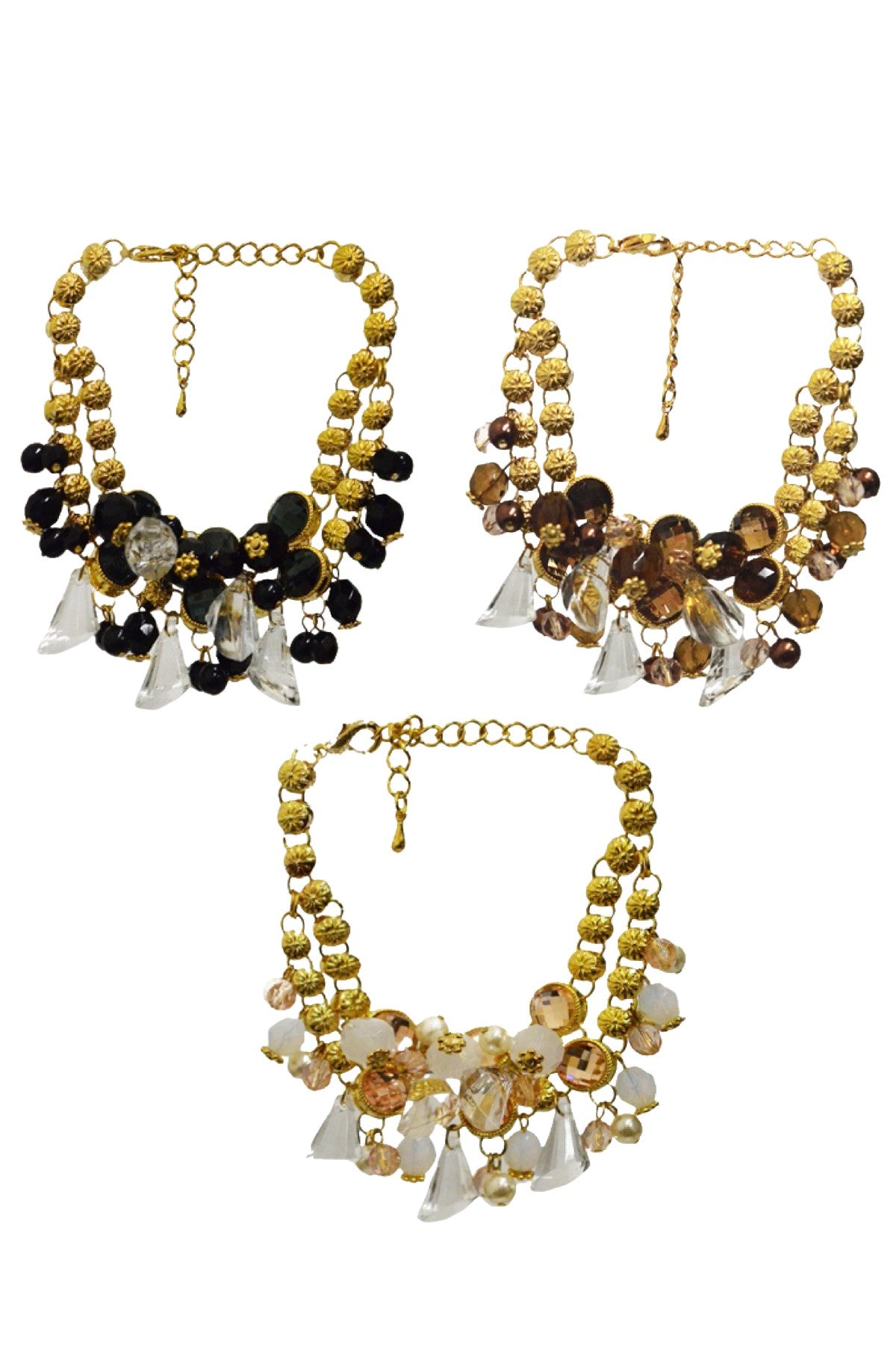 Bella-K New Fashion Charm Beads Dangle Bracelets in gold plating with black, light topaz, and brown colors, showcasing their elegant design.