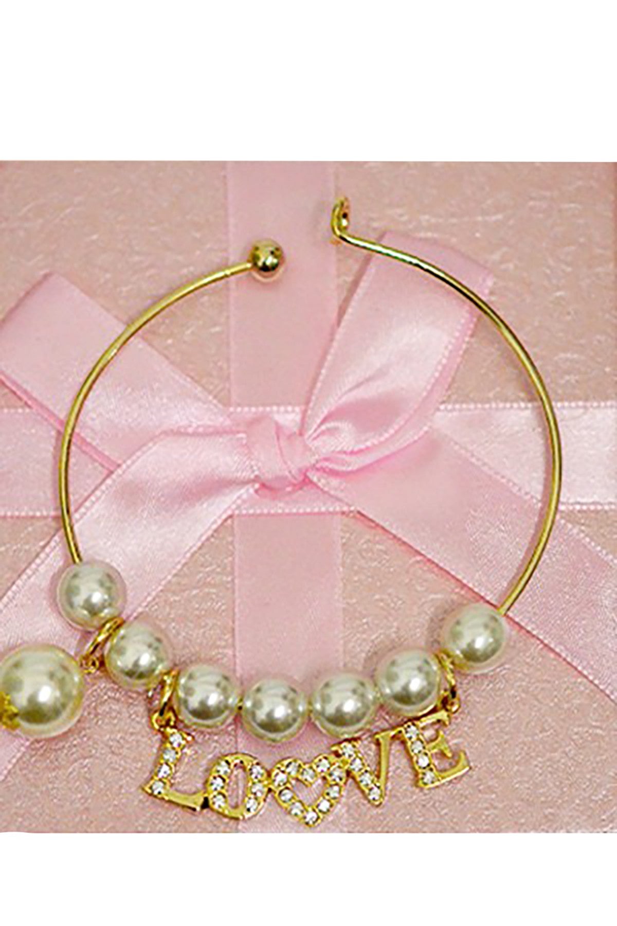 Bella-K New Korea Fashion 'LOVE' Bracelet featuring pearl charm and gold plating, elegantly designed for stylish wear.